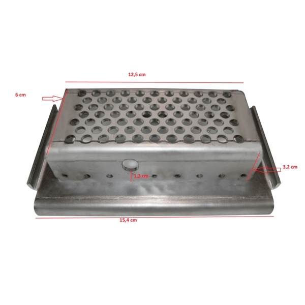 Burn pot with incorperated bottom grate, shallow model. In steel, for Zibro / Qlima pellet stove.